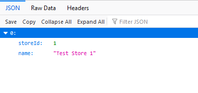 Firefox representation of a JSON object containing a store value.