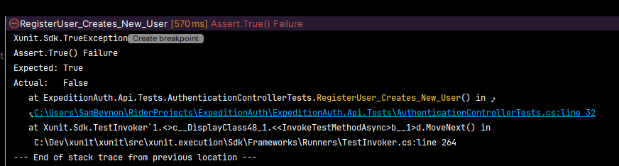 Failed unit test