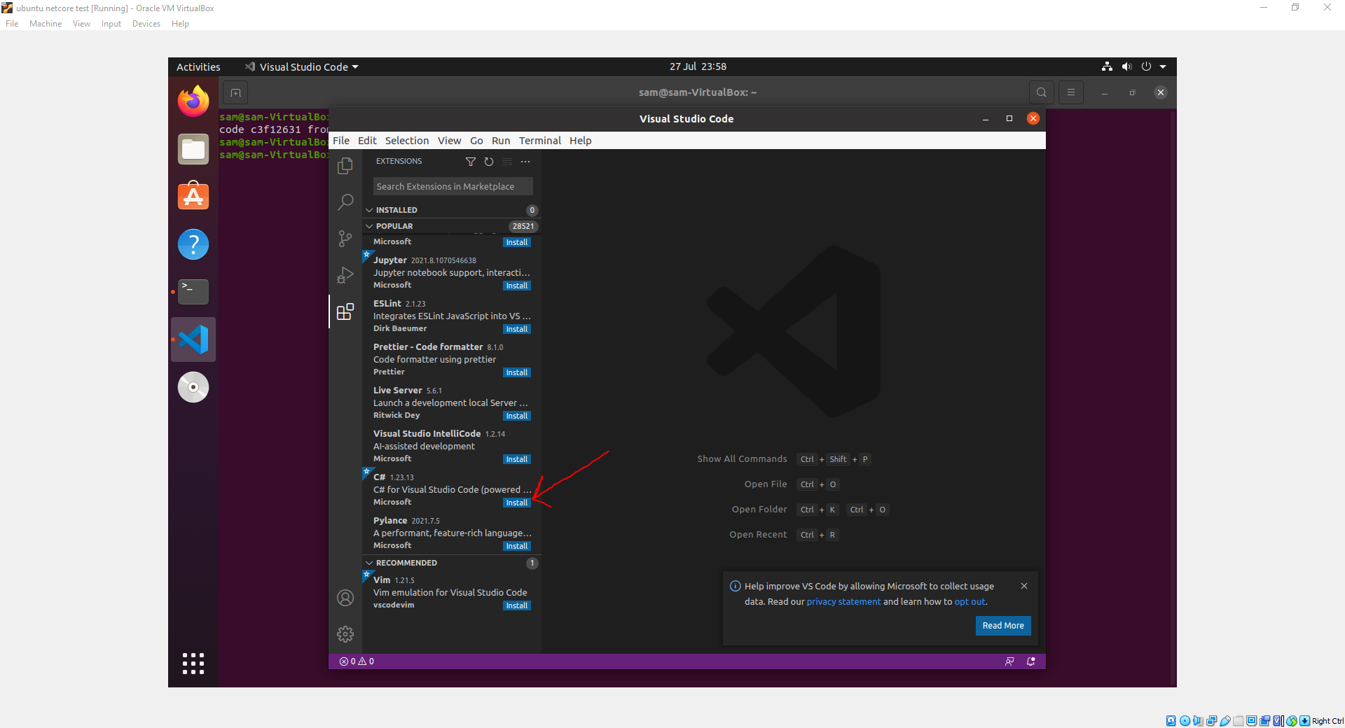 Installing the CSharp extension for VS Code