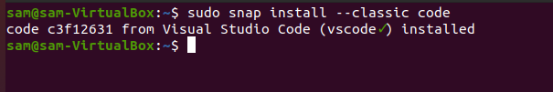 Installing VS Code via snap.